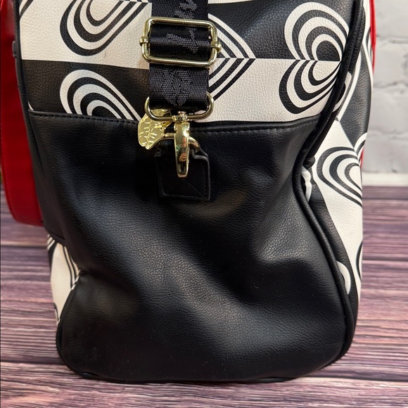 LUV BETSY by Betsey Johnson Black and White Heart Weekender Bag with Red Straps - Picture 12 of 16